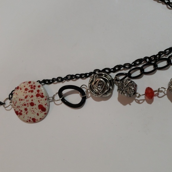 Gunmetal Chain - Layered Various Sizes Colorful Beads Necklace Matching Earrings - Picture 3 of 7